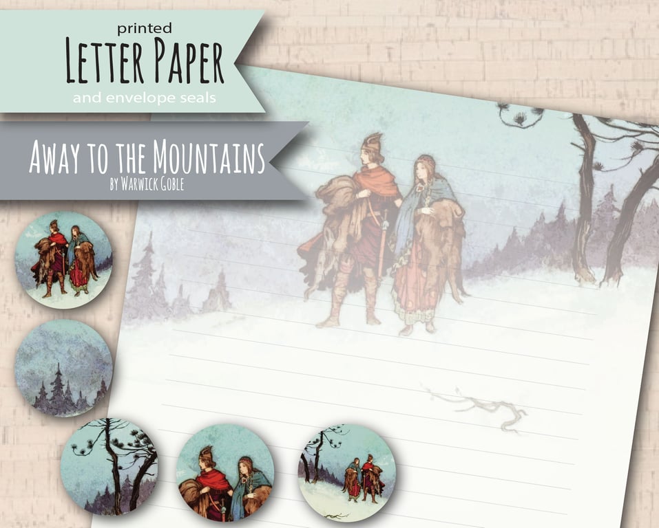 Letter Writing Paper Warwick Goble's Away to the Mountains, with envelope seals