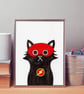 Lightning Cat Print, Black Cat Superhero Wall Art - Image 1