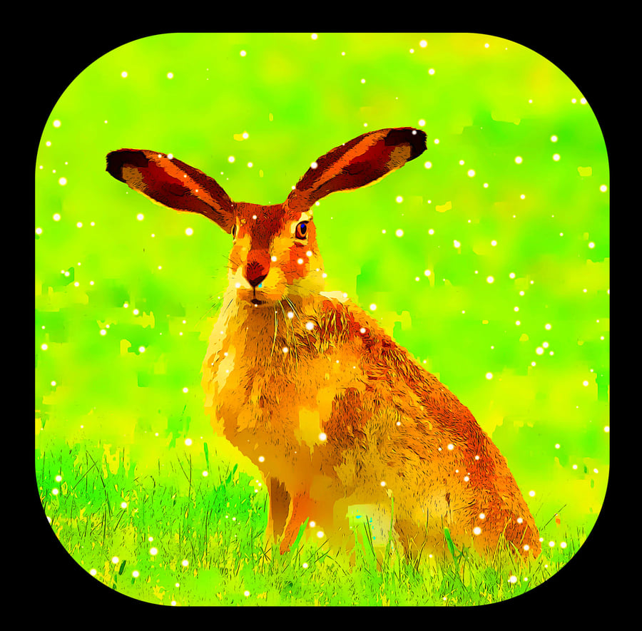 CORK FINISH - Hare in Grass and Soft Snow Coaster; Brilliant Colours