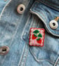 Strawberry Floral Postage Stamp Polymer Clay Pin Badge