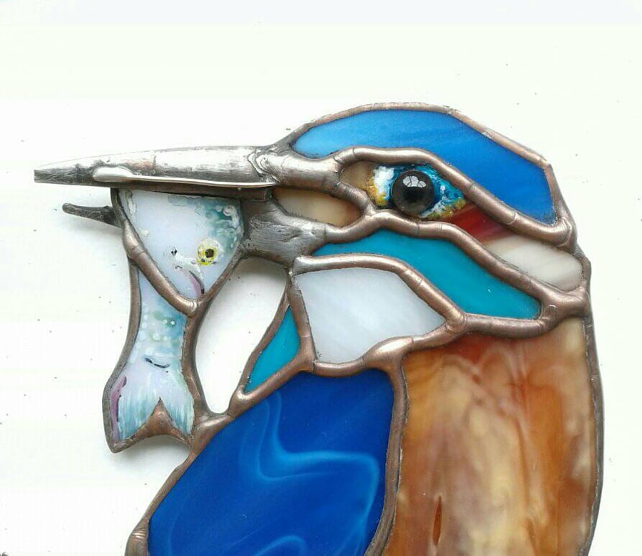 Stained Glass Kingfisher Ring - 'Fishy Tea!' - handmade in Hampshire