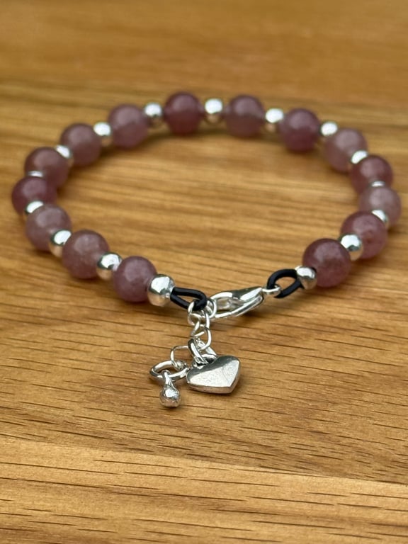 Beaded gemstone bracelet with double charm extension chain 