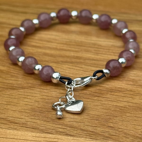 Beaded gemstone bracelet with double charm extension chain 