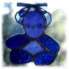 Teddy Bear Suncatcher Blue Stained Glass Handmade