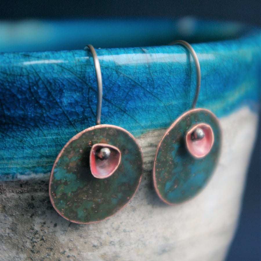 Verdigris Copper  Dangle  Earrings