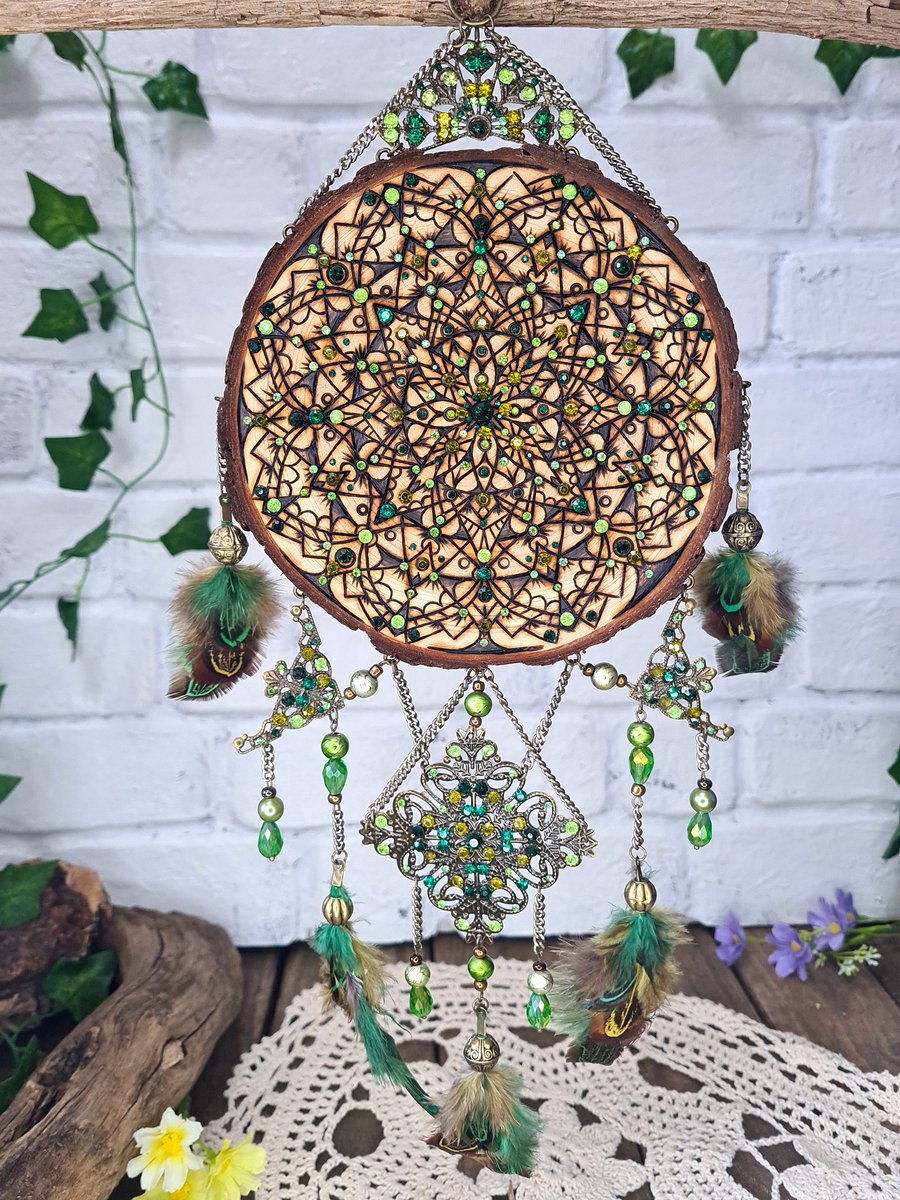  Pyrography dream catcher - Emerald Moss