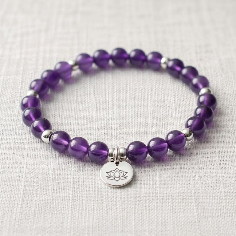 Amethyst Crystal Bracelet, Calming & Sleep, Personalised Engraved Gift
