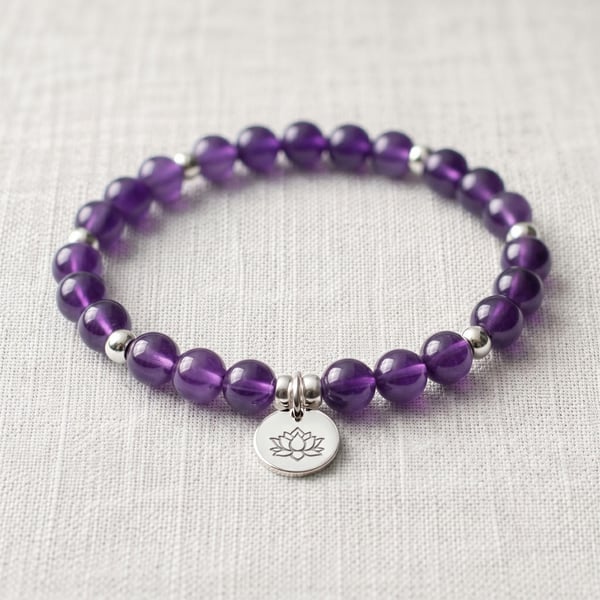 Amethyst Crystal Bracelet, Calming & Sleep, Personalised Engraved Gift