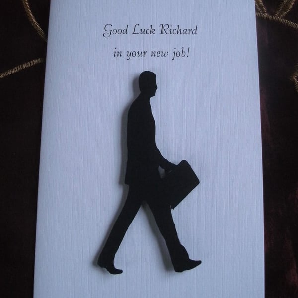 Good Luck in your New Job Card. Silhouette of a Man with a Briefcase
