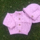 Pink cardigan and hat set for baby girl