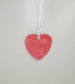 Heart, red and white clay heart decoration, floral embossed gift for her - Image 3