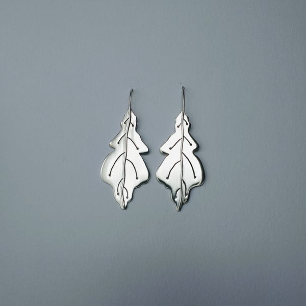 Large Sterling Silver Oak Leaf Earrings