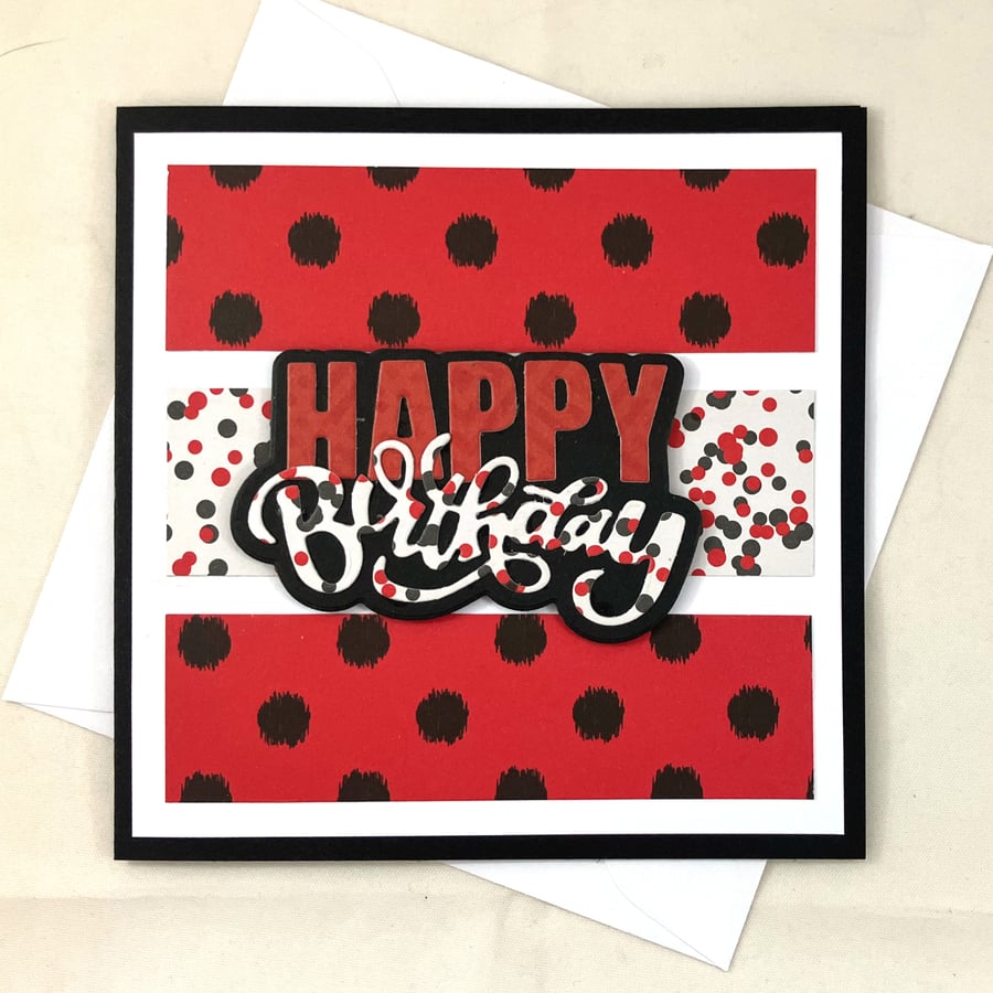 Square black and red Happy Birthday card