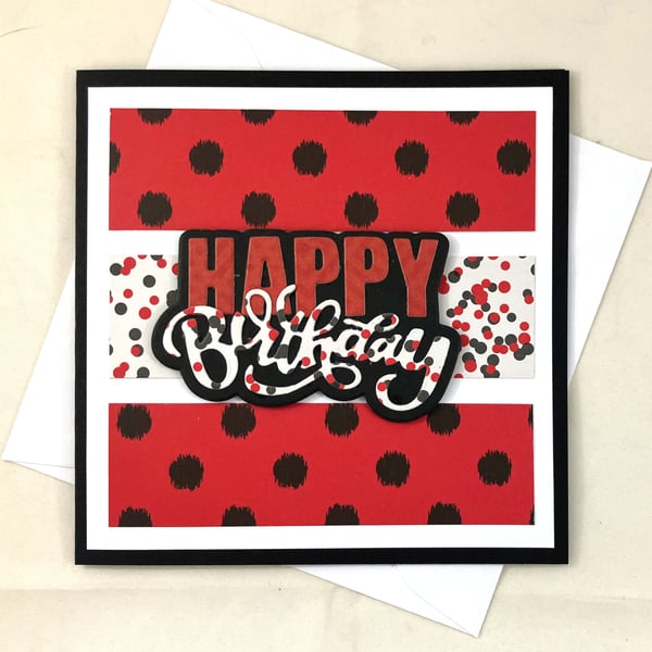Square black and red Happy Birthday card