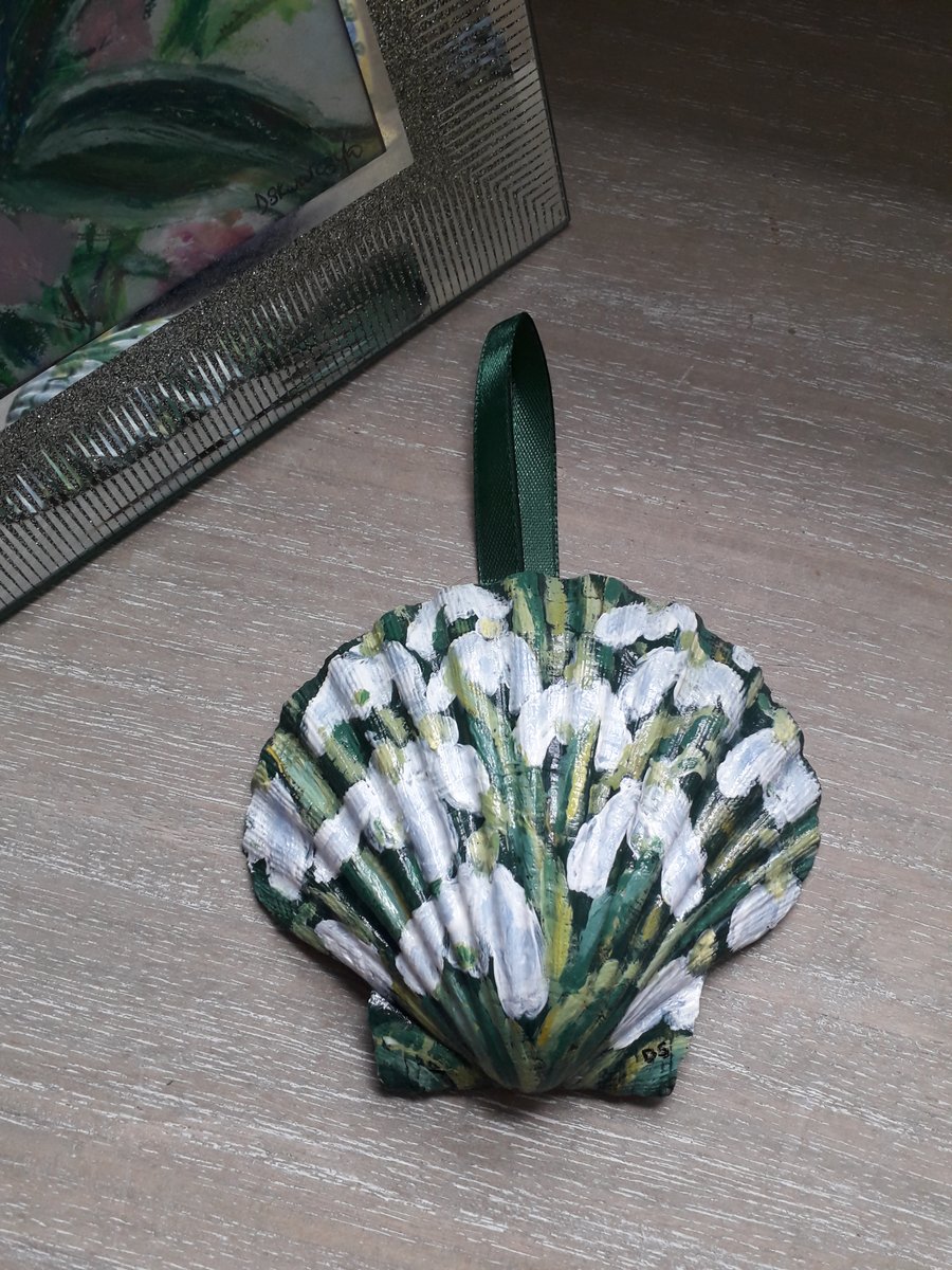 Snowdrops handpainted shell wall art.  