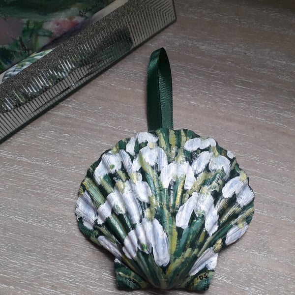 Snowdrops handpainted shell wall art.  