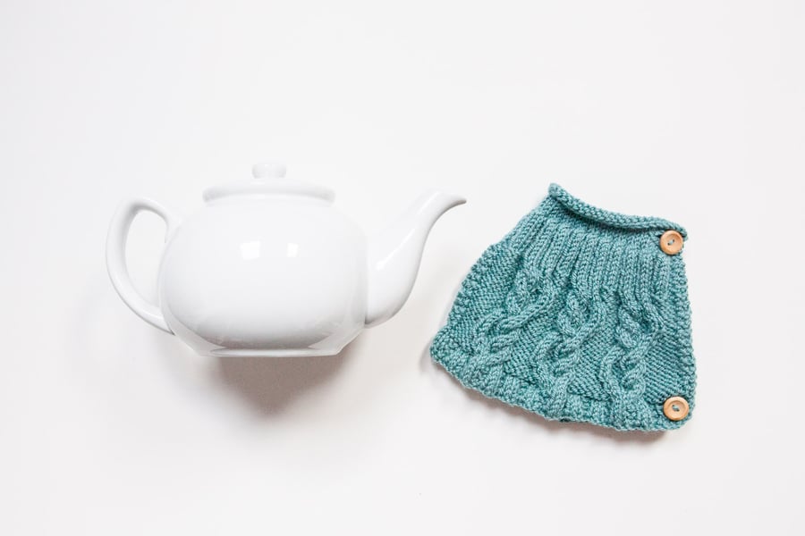 Teal hand knit tea cosy - Teapot cosy - Tea lover's gift