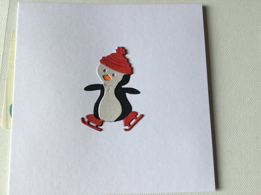 Handmade christmas card. Xmas card. Penguin card. 23033