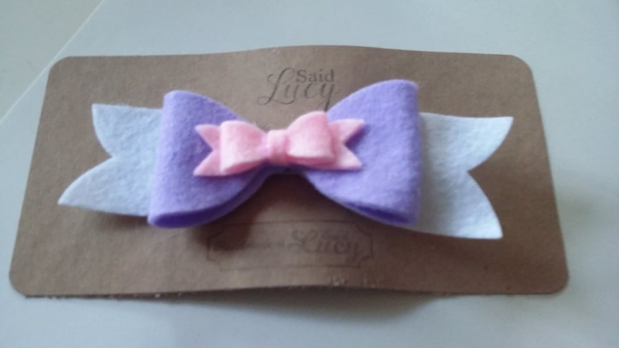 Purple and pink double bow hair clip