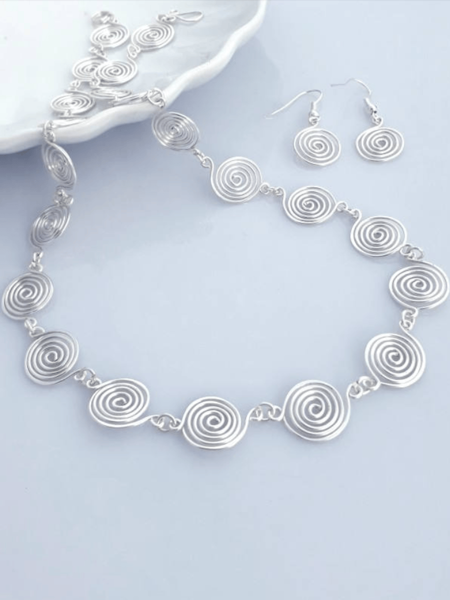 Silver spiral necklace earrings jewellery set necklaces Christmas gifts for her