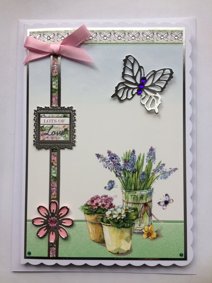 3D Luxury Handmade Card Lots of Love Gardening Flowers Birthday Any Occasion