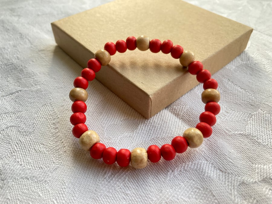 Red & Beige stretchy bracelet 