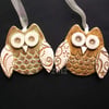 set of two cute little ceramic owl hanging decorations