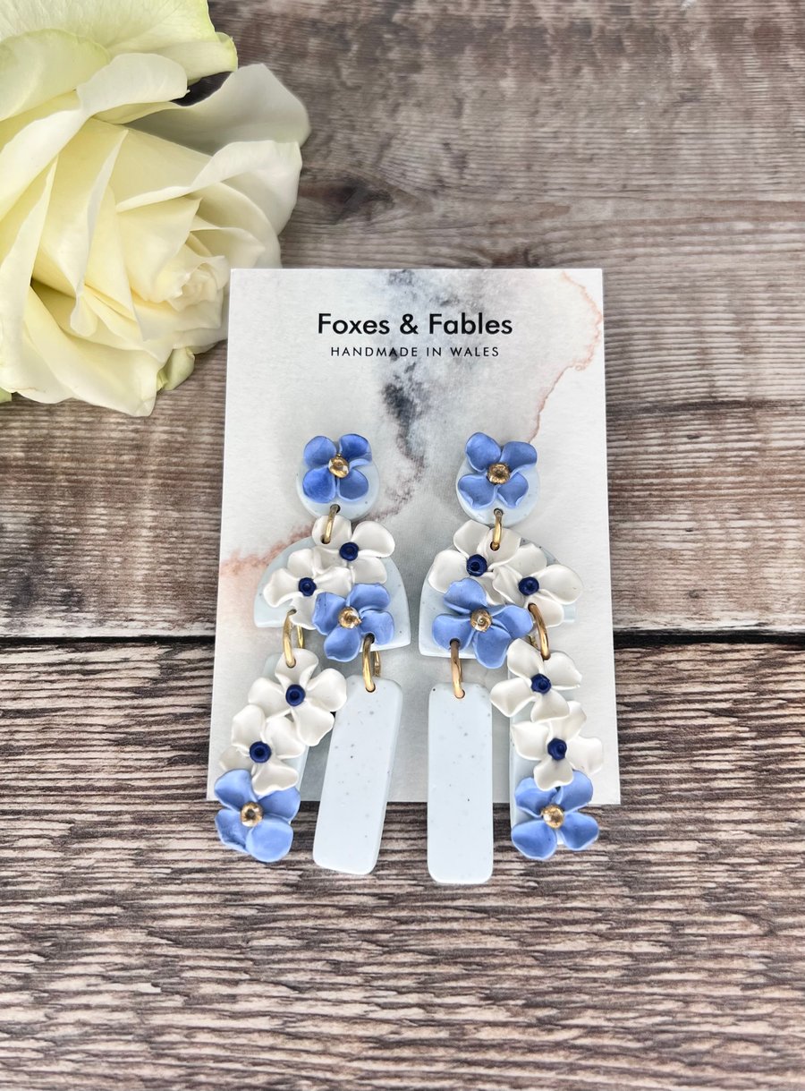 The Emma Statement Earrings with Blue Flowers
