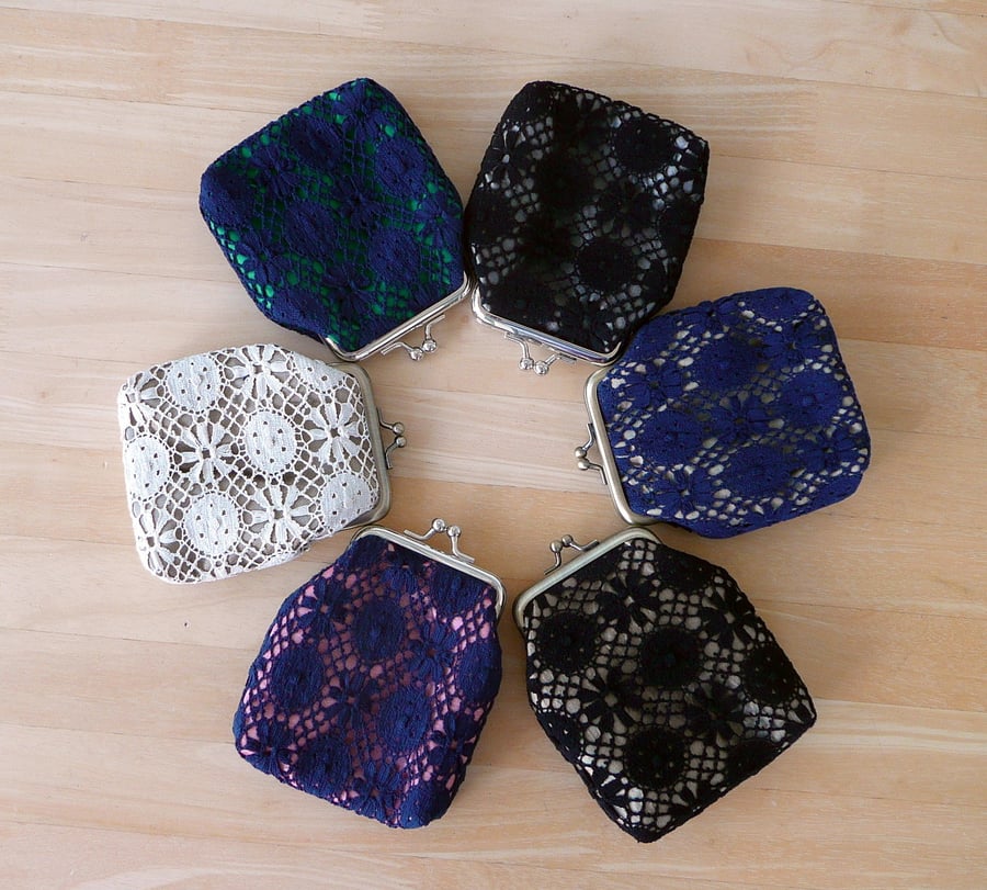 Lace & Silk coin purse bridesmaid gift ladies purse Nottingham lace keepsake 