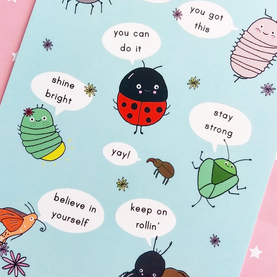 insects A6 postcard & envelope, motivational, good luck, positivity