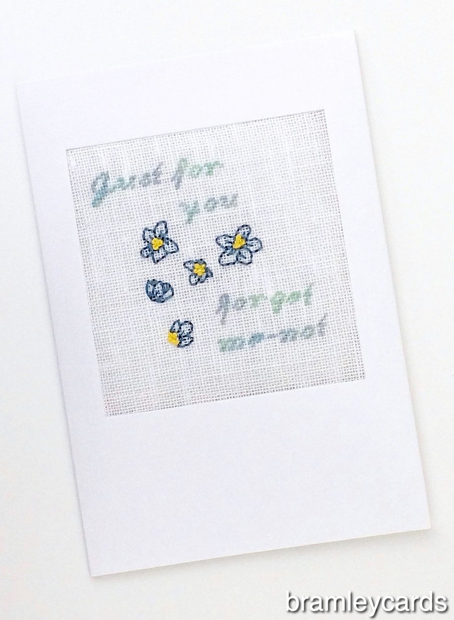 Just For You...Daughters Birthday...Retirement Forget-Me-Not Cross Stitch Card
