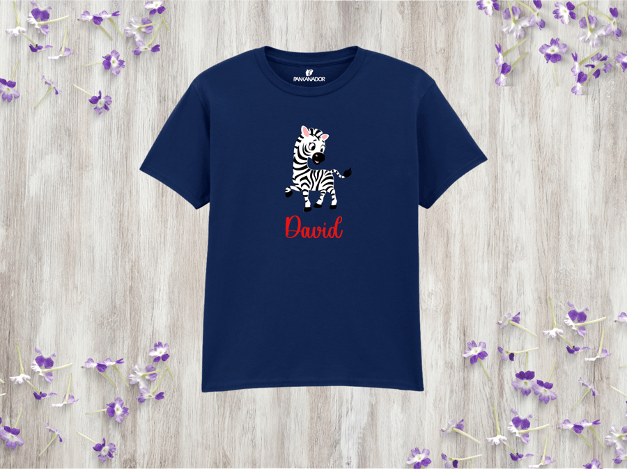 Personalised Zebra Kids’ T-Shirt, Jungle Animal, Name Tee