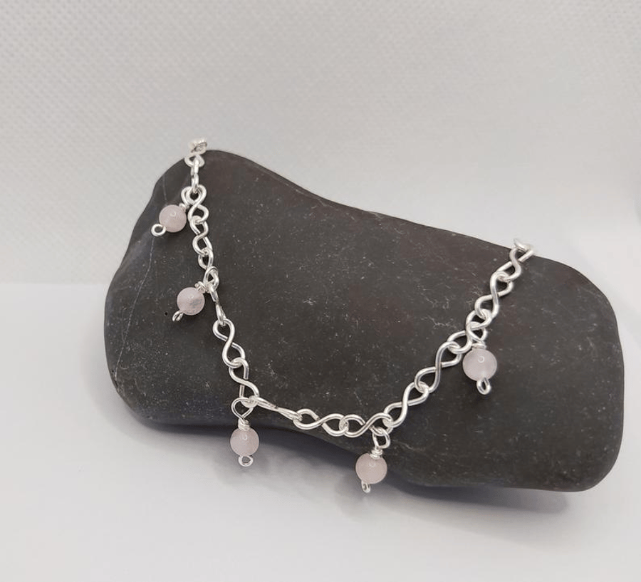 Rosequartz Charm Bracelet from Silver Filled Wire
