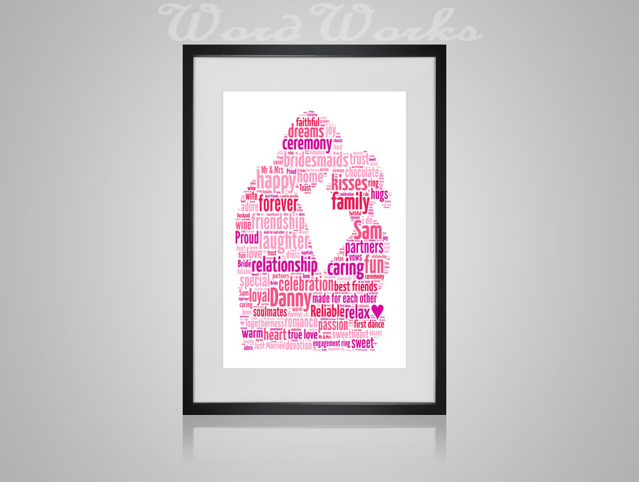 Personalised Wedding Couple, Mr & Mrs, Man and Wife, Love Word Art Design