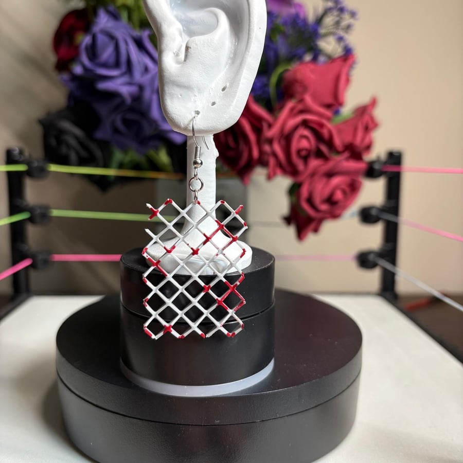 Steel cage pro wrestling earrings: Wrestling Jewelry AEW WWE WWF Jewellery