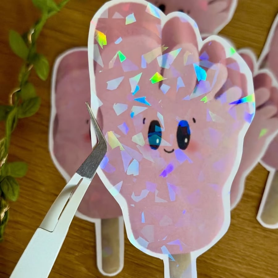 Holographic Pink Foot Ice Cream - Cute Retro Lolly Vinyl Sticker