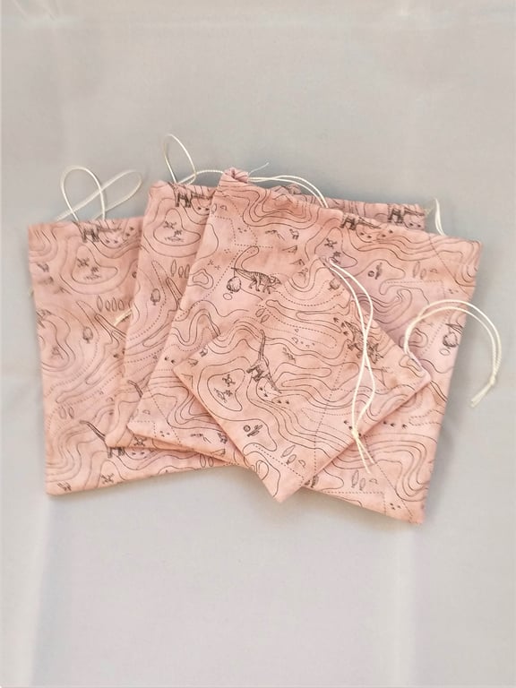 Pack of 4 Pirate Treasure Map Drawstring Gift Bags