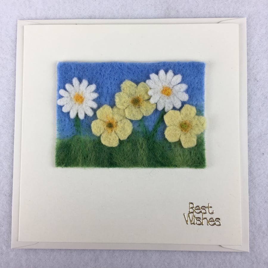 Buttercups and daisies felted ACEO picture card, best wishes, removable ACEO