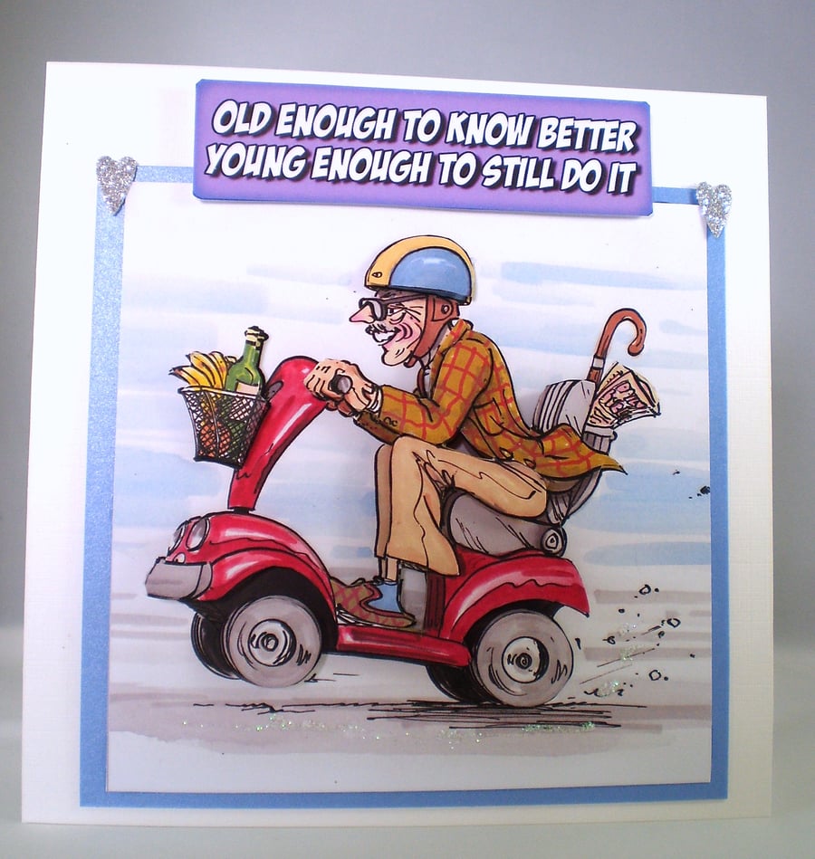 Handmade 3D Humorous Birthday Card, Grandad on mobility scooter