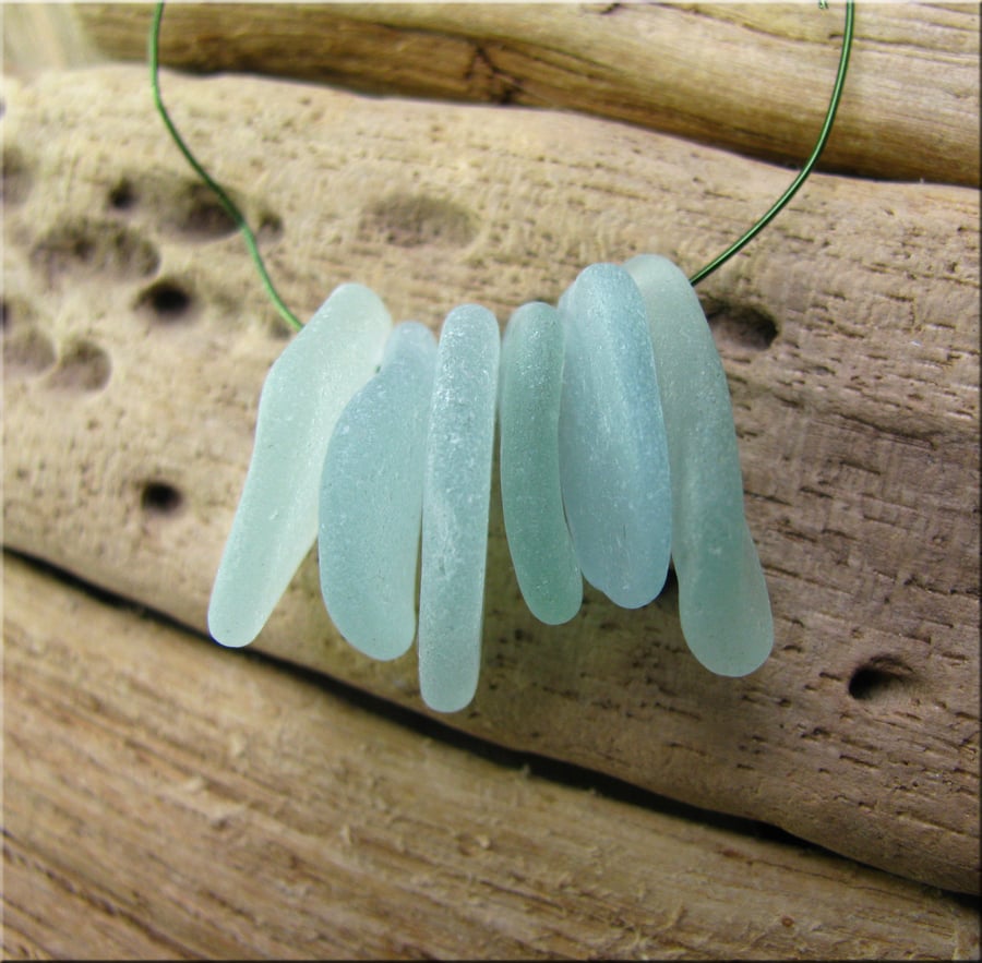 6 Natural sea glass beads, top drilled , supplies (14)