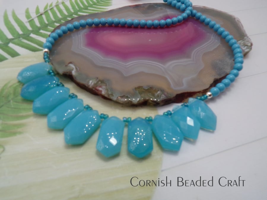 SALE - Pretty Blue Opal Quartz Shaped Necklace.