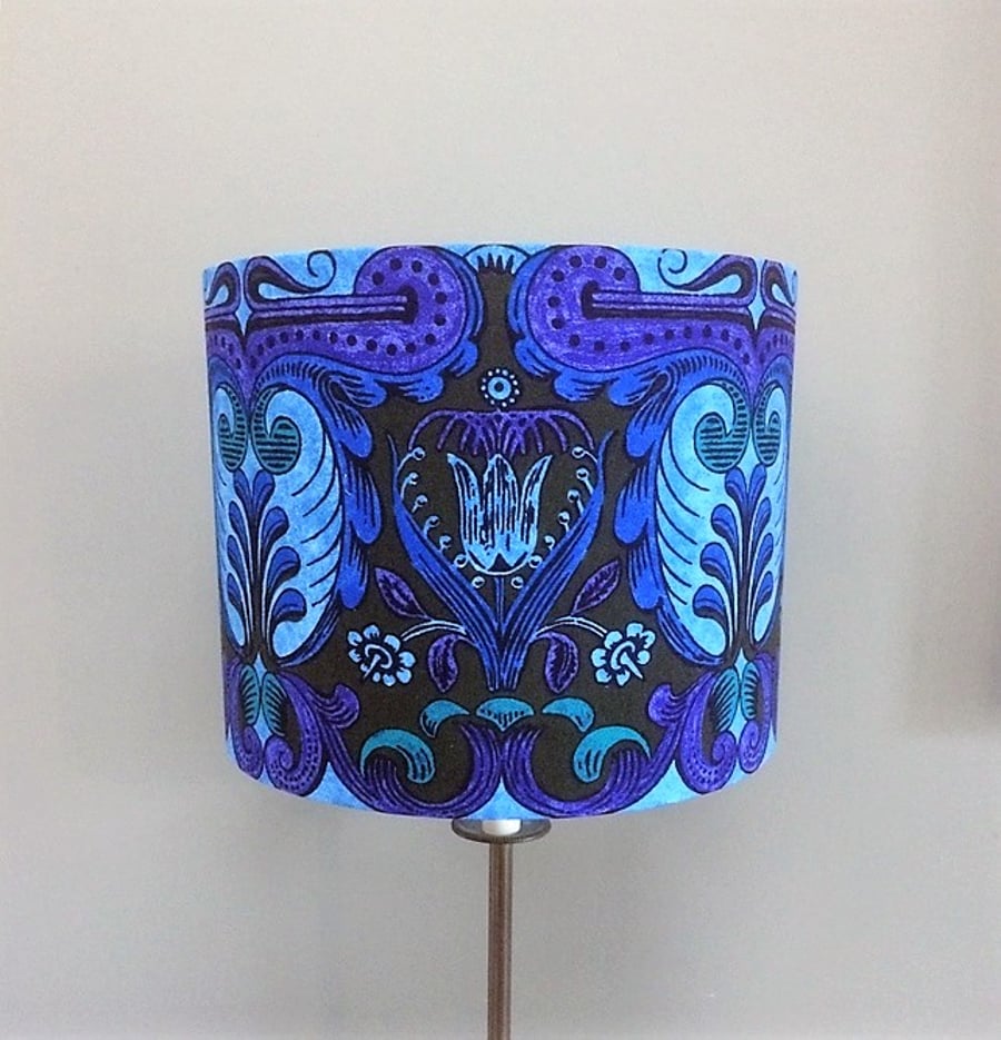 Dramatic Arabesque  Blue Purple Sanderson VIntage Fabric Lampshade option 