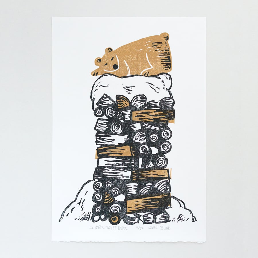 Winter Drifts "Bear" linocut print