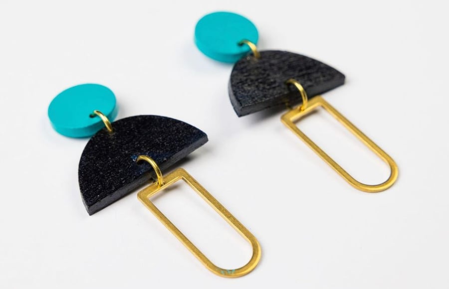 Sustainable, wood and brass statement earrings (The Bellever earrings) 