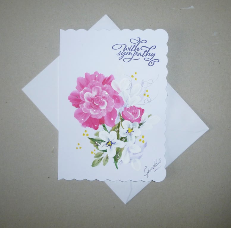 hand painted floral sympathy card  ( ref FA 633 G5 )