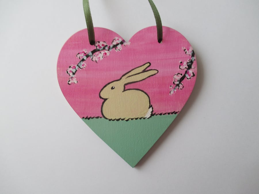 Bunny Rabbit Love Heart Cherry Blossom Original Painting 08.20 Limited Edition