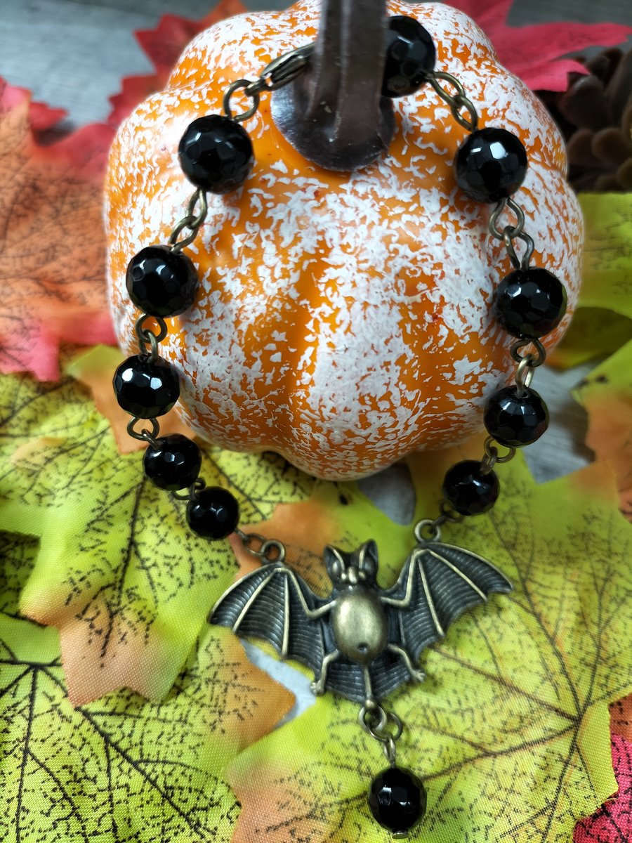 Halloween bat and agate bracelet