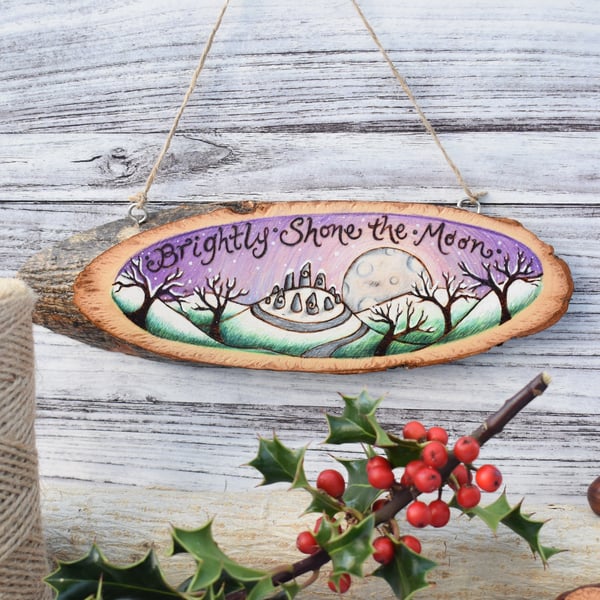 Brightly shone the moon pyrography plaque