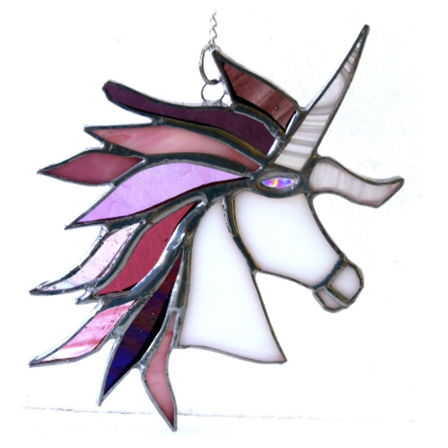 SOLD Unicorn Suncatcher Stained Glass Handmade 023 Pinks