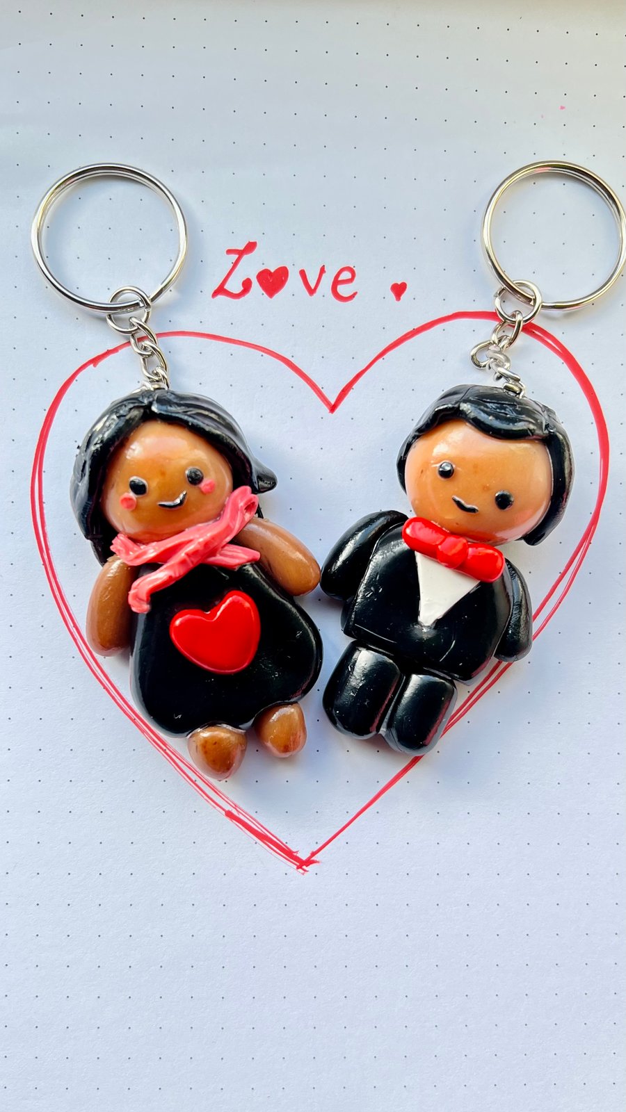 Cute couple key chains made of polymer clay, valentine’s day gift